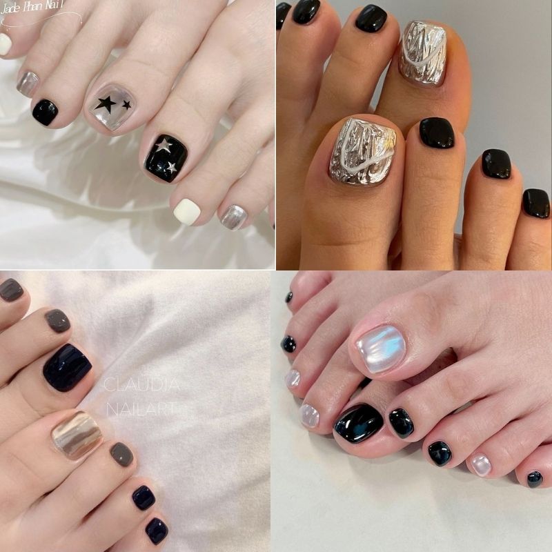mẫu nail chân đẹp màu đen