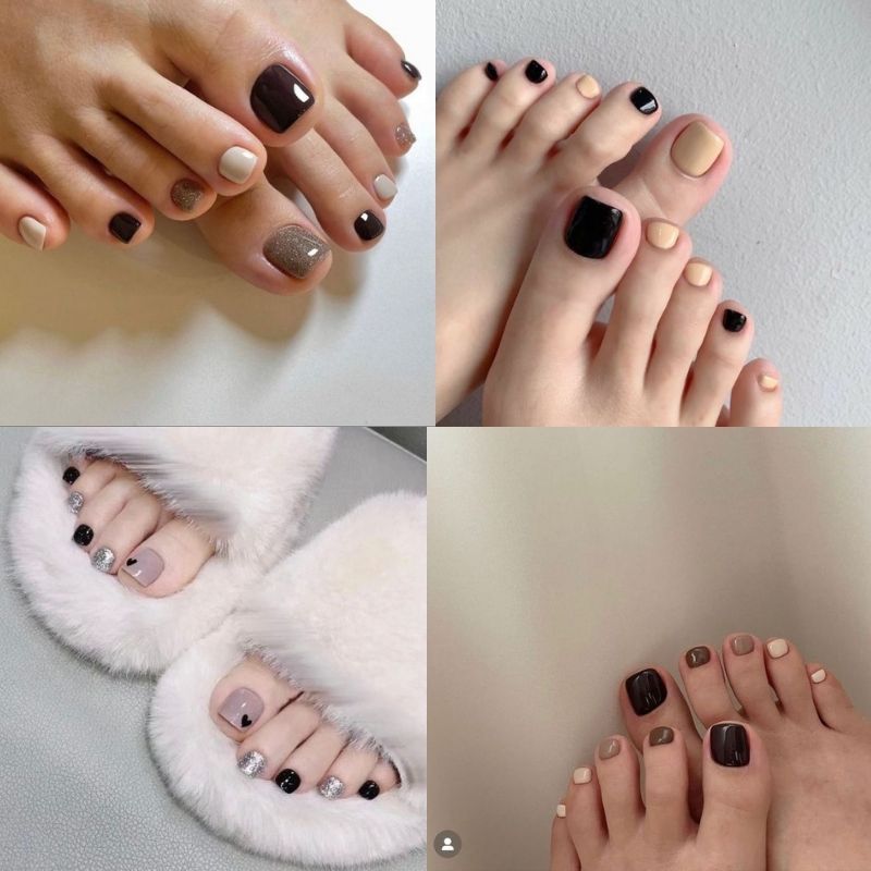 mẫu nail chân đẹp màu đen