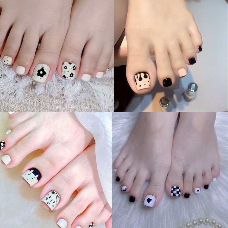mẫu nail chân đẹp màu đen
