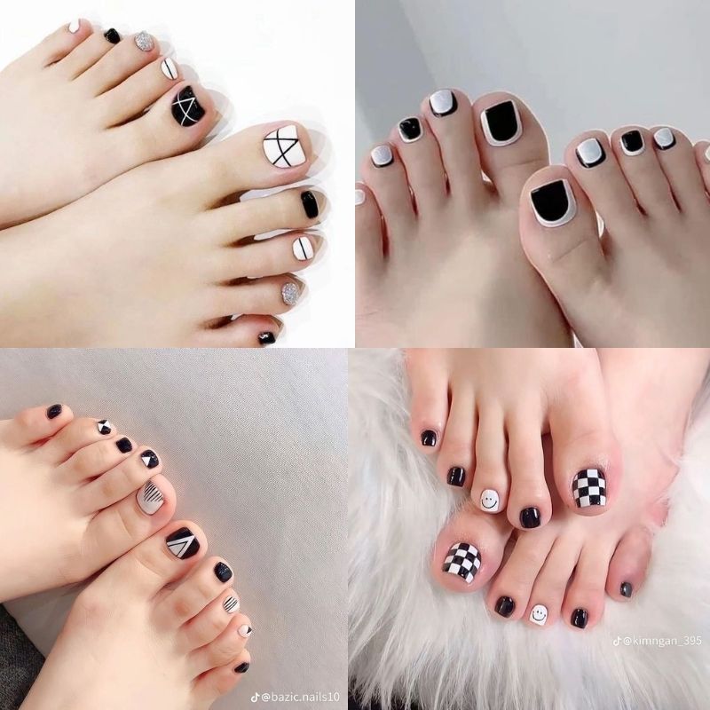 mẫu nail chân đẹp màu đen