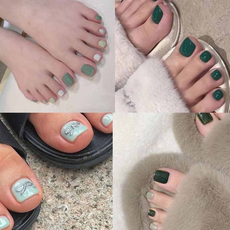 Mẫu nail chân màu xanh đẹp