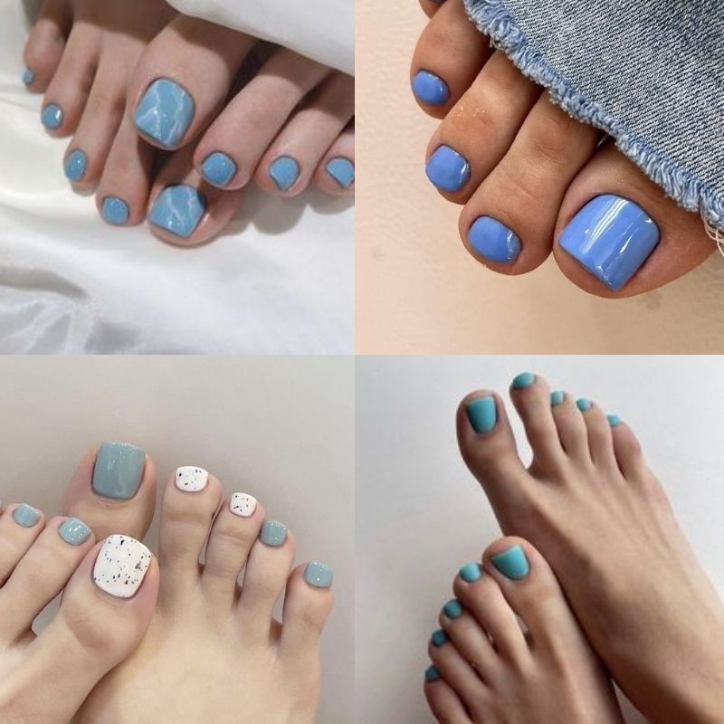 Mẫu nail chân màu xanh đẹp