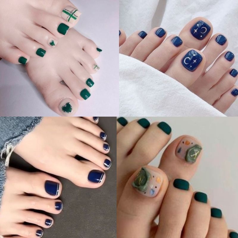 Mẫu nail chân màu xanh đẹp