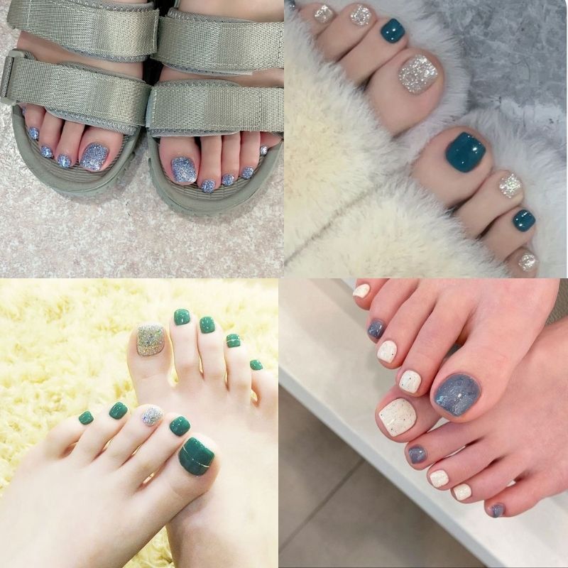 Mẫu nail chân màu xanh đẹp
