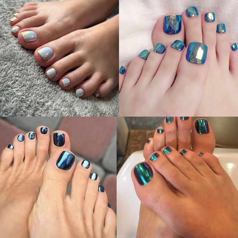 Mẫu nail chân màu xanh đẹp