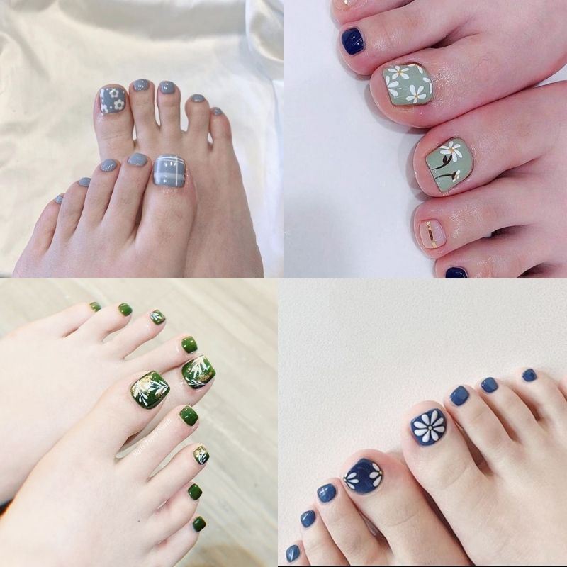 Mẫu nail chân màu xanh đẹp