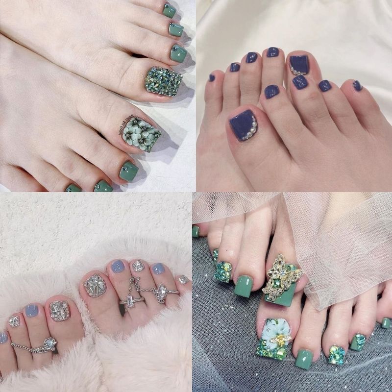 Mẫu nail chân màu xanh đẹp