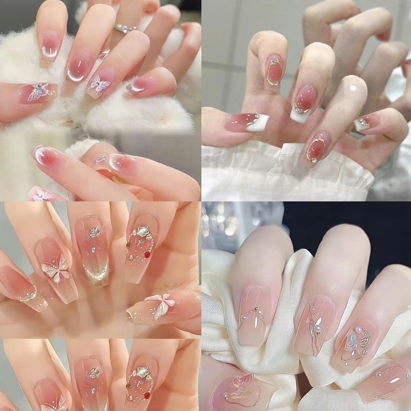 Mẫu nail cô dâu ombre hồng phấn Mẫu nail cô dâu ombre hồng phấn