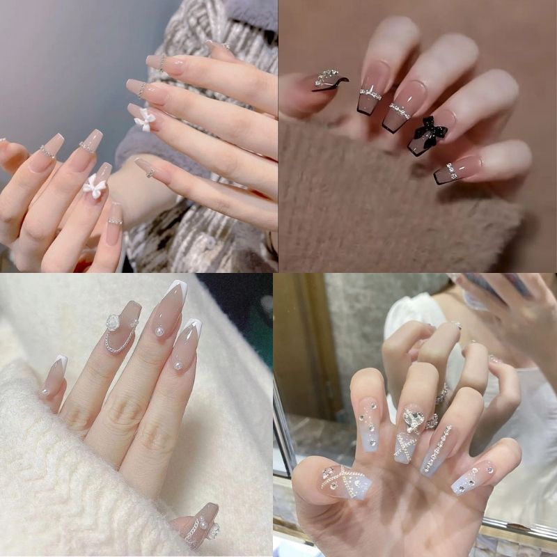 Mẫu nail cô dâu màu be đơn giản đính đá nhỏ Mẫu nail cô dâu màu be đơn giản đính đá nhỏ