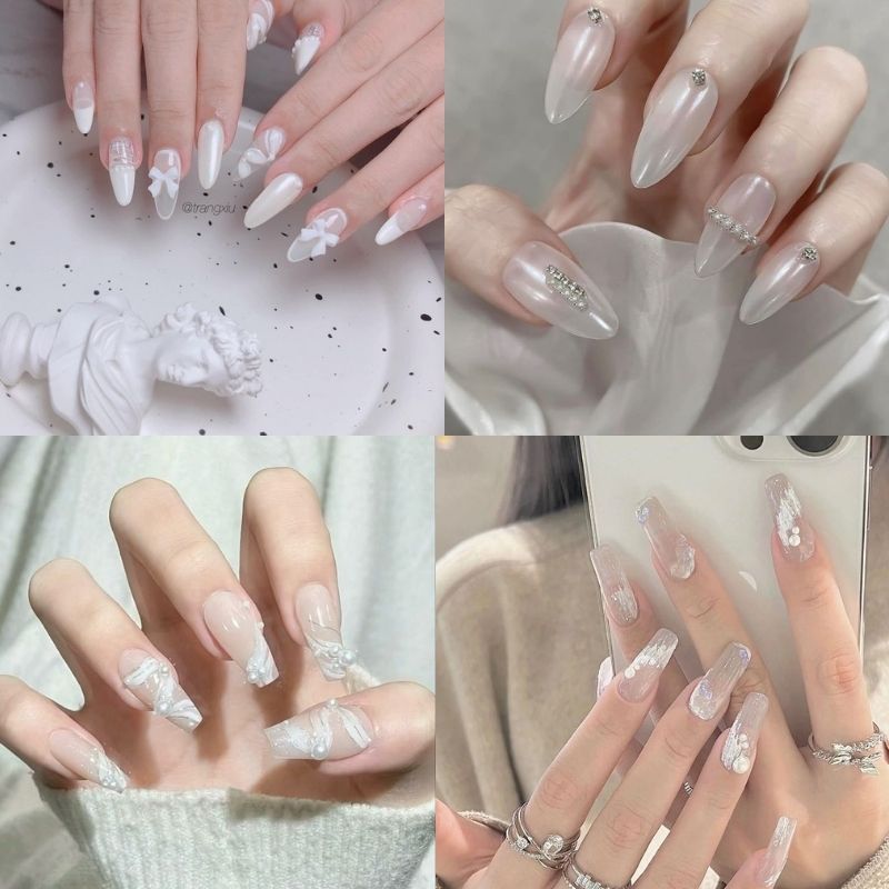 Mẫu nail cô dâu trắng ngọc trai Mẫu nail cô dâu trắng ngọc trai