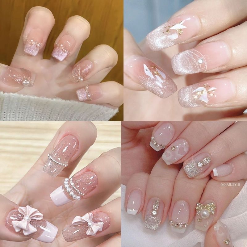 Mẫu nail cô dâu glitter vàng nhẹ nhàng Mẫu nail cô dâu glitter vàng nhẹ nhàng