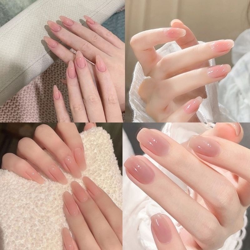 mẫu nail màu hồng thạch trơn