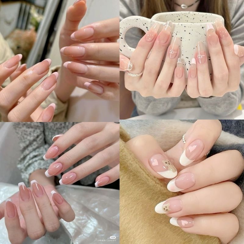 mẫu nail màu hồng thạch kiểu Pháp