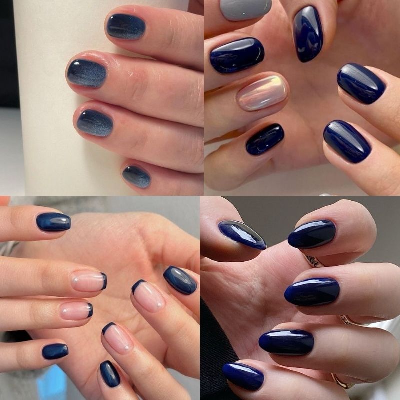 mẫu nail màu xanh navy