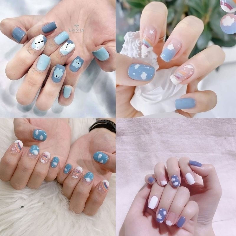 mẫu nail màu xanh dương họa tiết biển