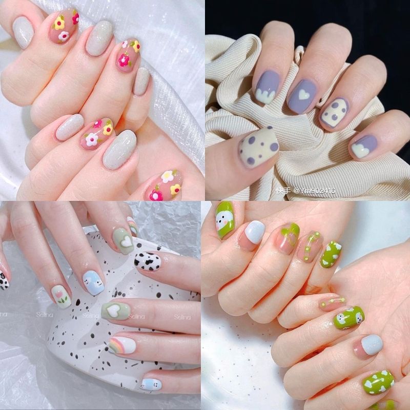 mau-nail-mong-ngan-3 mẫu nail móng ngắn họa tiết hoa nhí