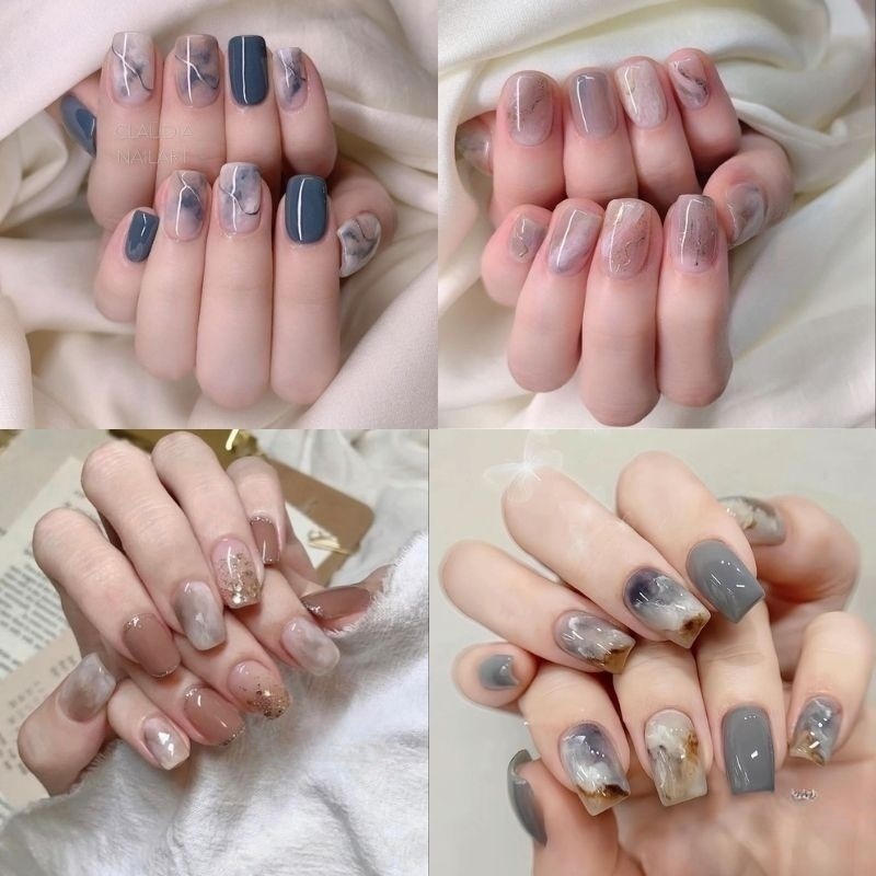 mau-nail-mong-ngan-7-1 mẫu nail móng ngắn vân đá
