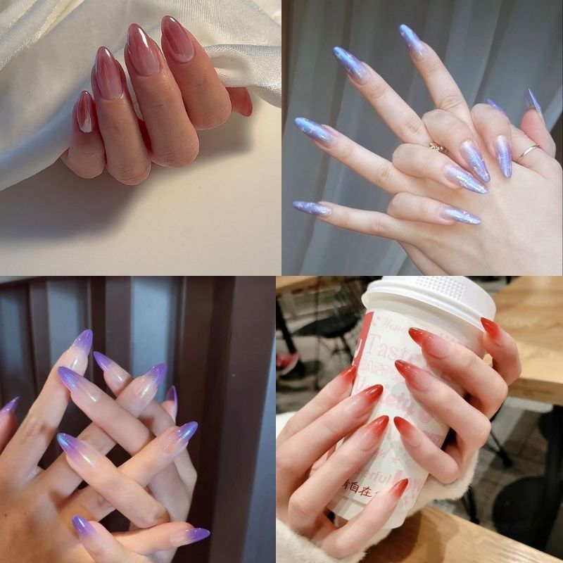 Mẫu nail móng nhọn tròn ombre