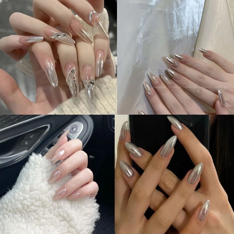 mau-nail-mong-nhon-tron-5 Mẫu nail móng nhọn tròn ánh kim metallic