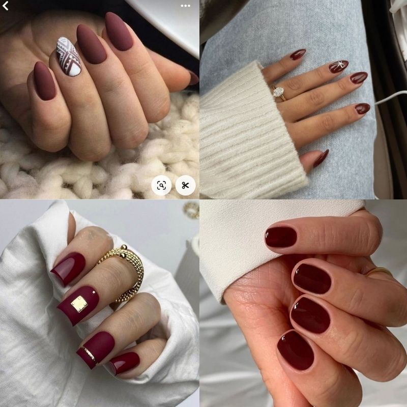 Mẫu nail tay đỏ rượu vang cho da ngăm