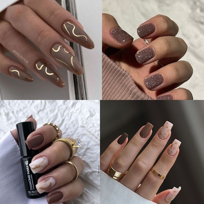 Mẫu nail tay nâu chocolate cho da ngăm