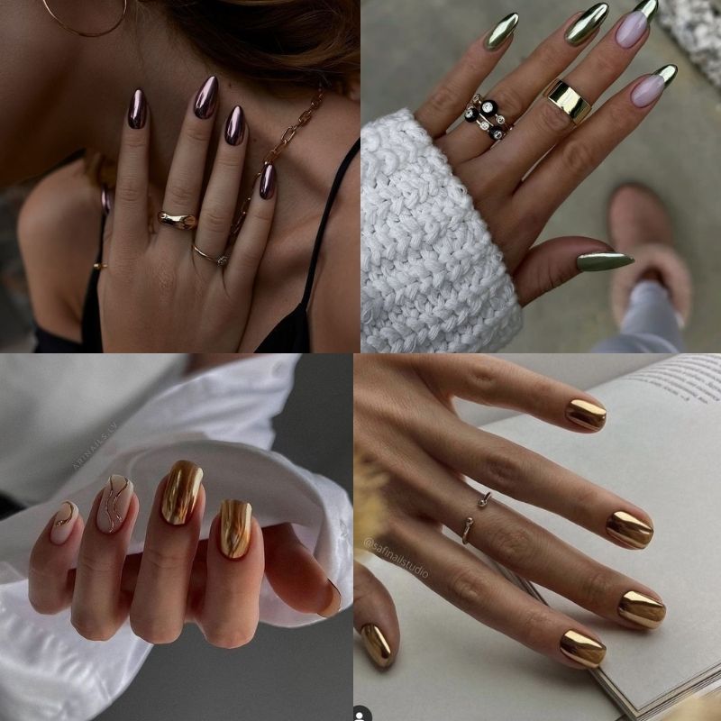 Mẫu nail tay tráng gương cho da ngăm