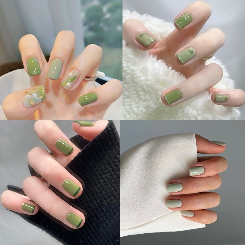 mau-nail-tay-mau-xanh-la-1 mẫu nail tay màu xanh lá