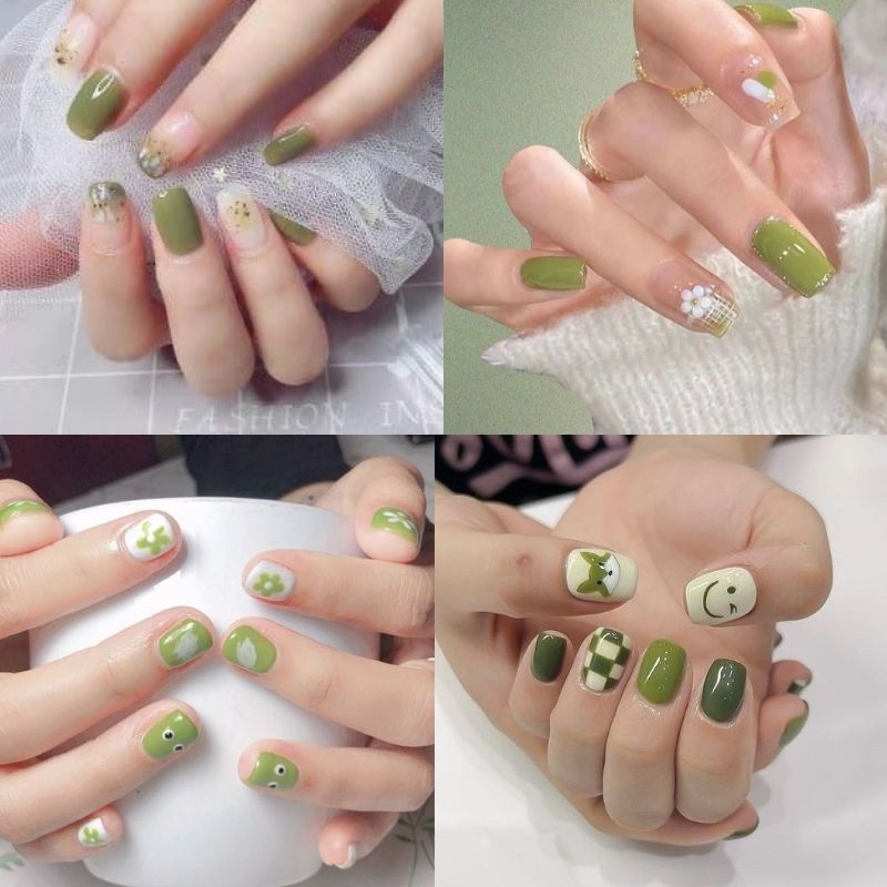 mau-nail-tay-mau-xanh-la-10 mẫu nail tay màu xanh lá