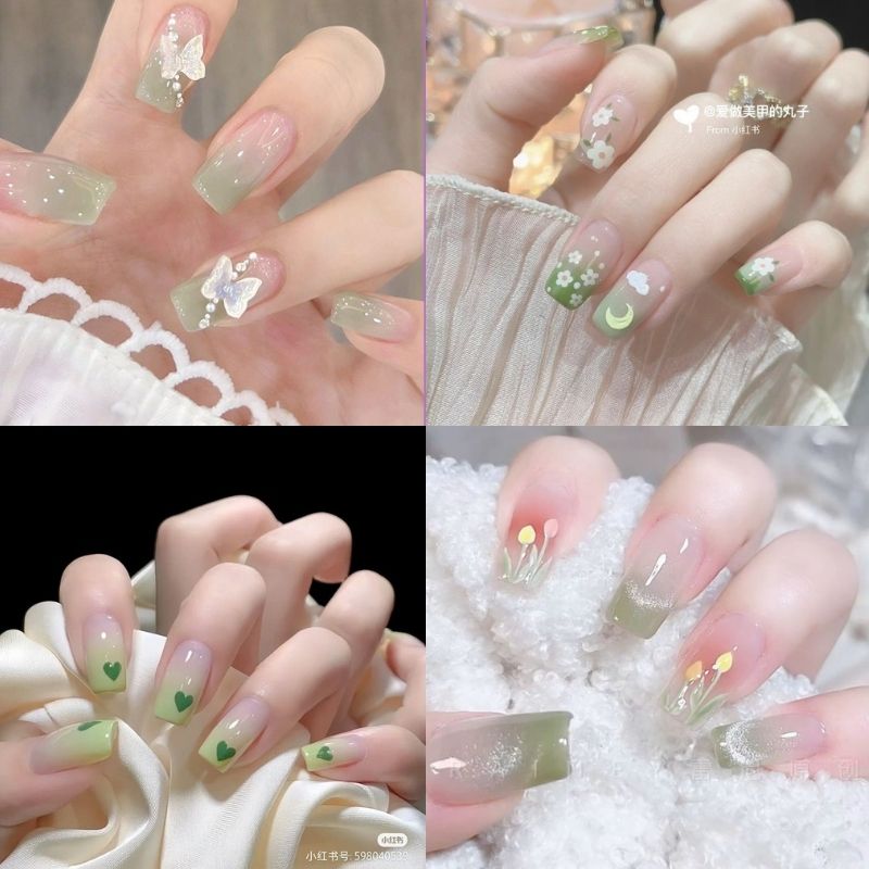 mau-nail-tay-mau-xanh-la-2 mẫu nail tay màu xanh lá