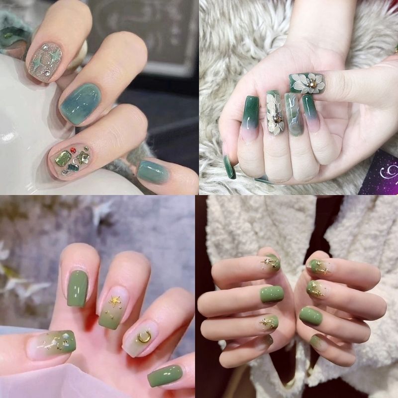 mau-nail-tay-mau-xanh-la-3 mẫu nail tay màu xanh lá