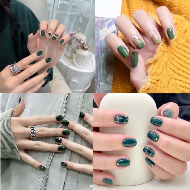 mau-nail-tay-mau-xanh-la-7 mẫu nail tay màu xanh lá