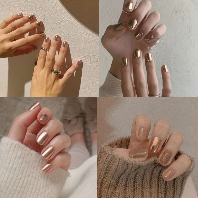 Mẫu nail tráng gương màu vàng kim quyền lực