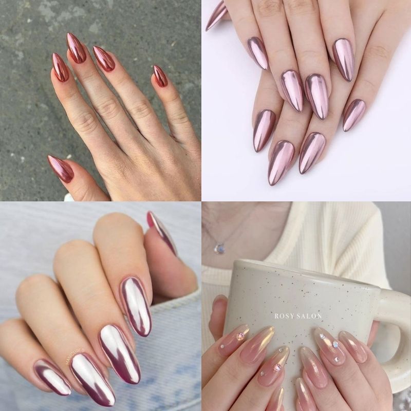 Mẫu nail tráng gương hồng pastel dịu dàng