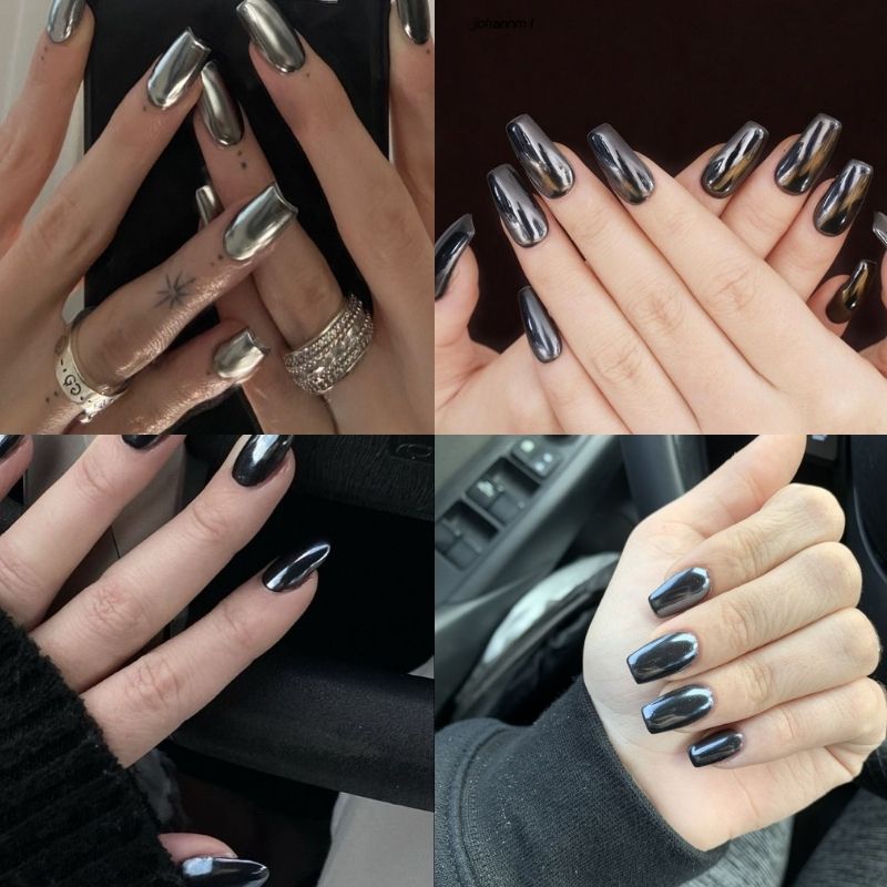 Mẫu nail tráng gương màu đen bí ẩn