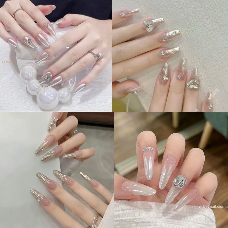 Mẫu nail trong suốt tráng gương