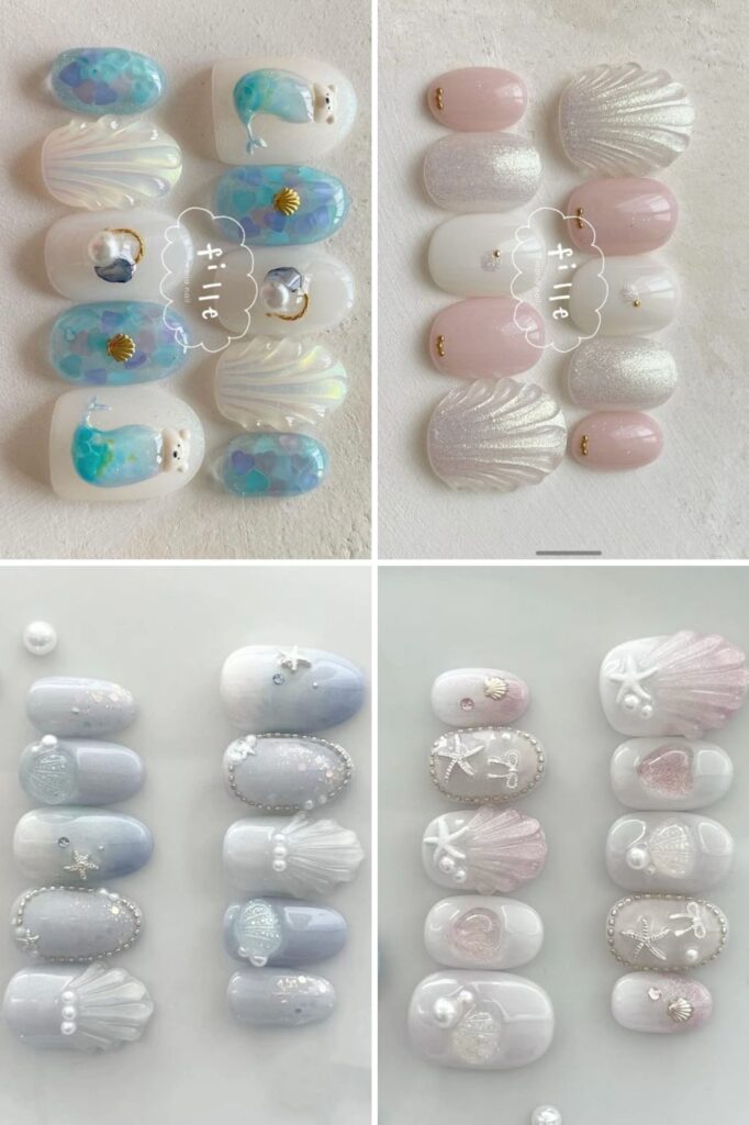 mẫu nail mùa hè họa tiết biển