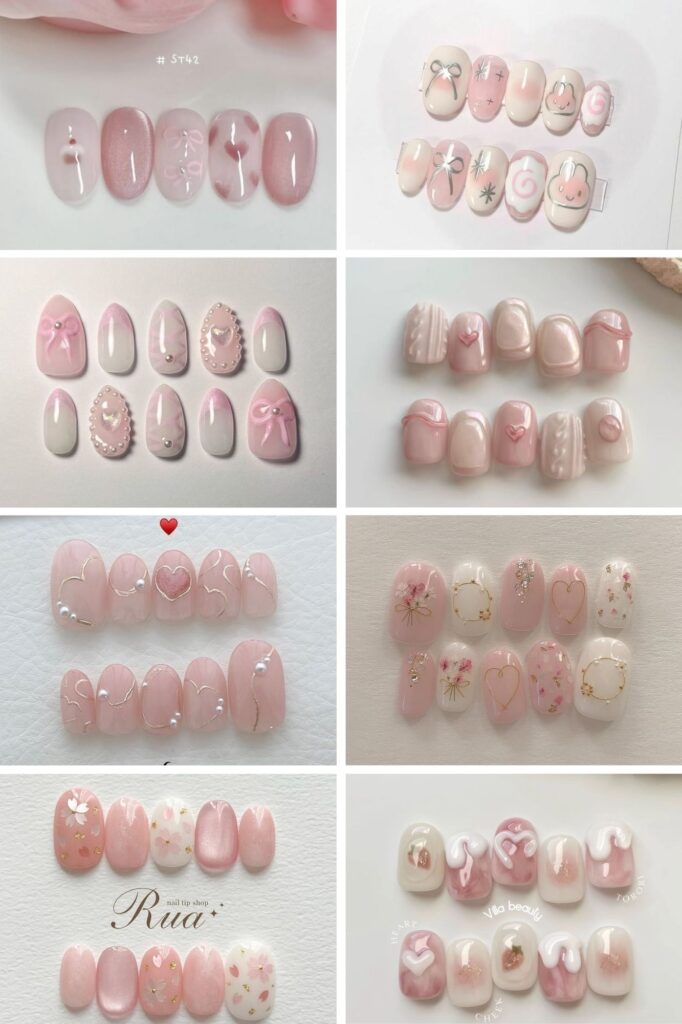 mẫu nail mùa hè màu hồng pastel