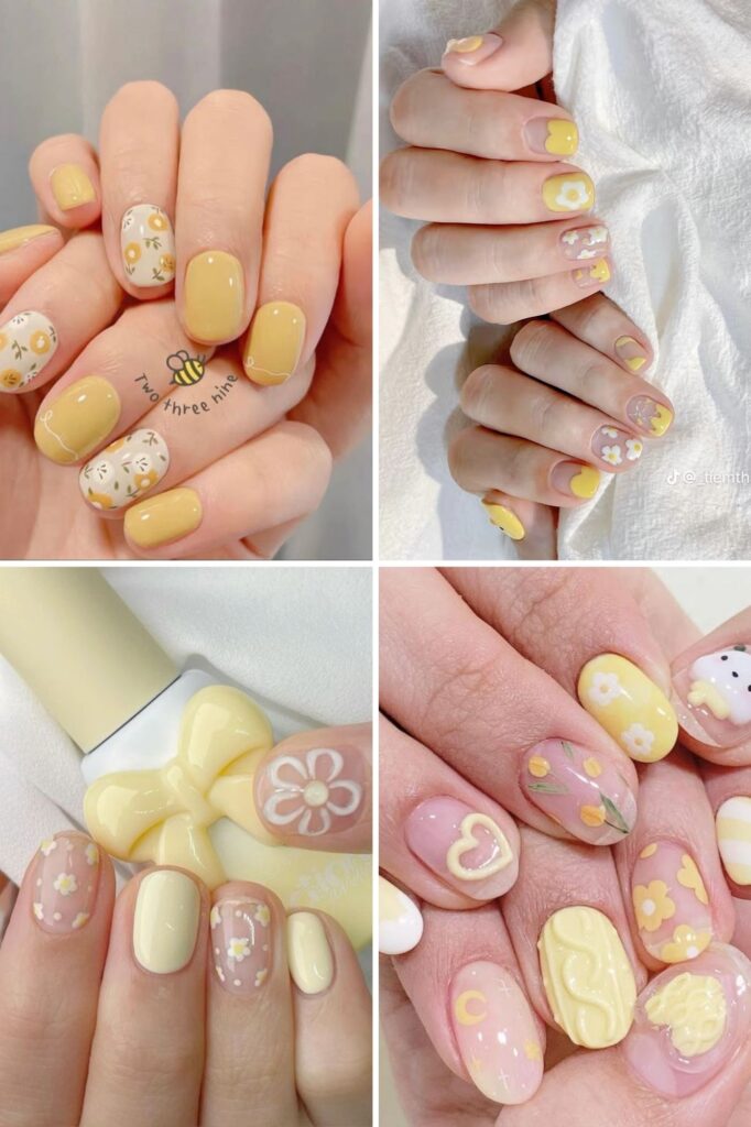 mẫu nail mùa hè màu vàng