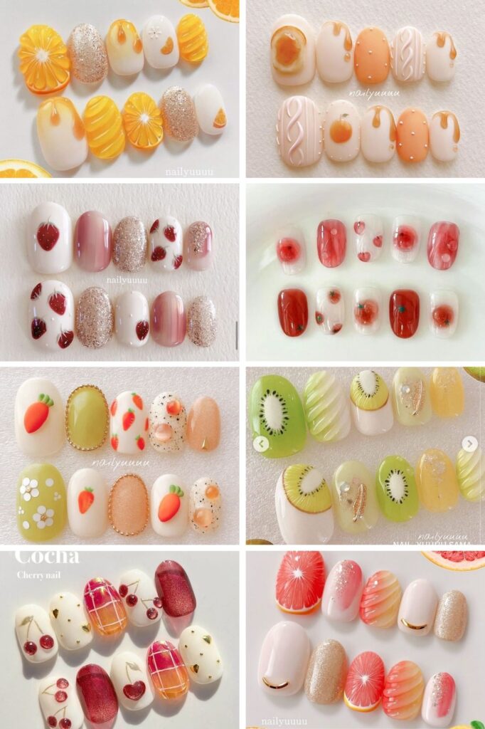 mẫu nail mùa hè họa tiết trái cây
