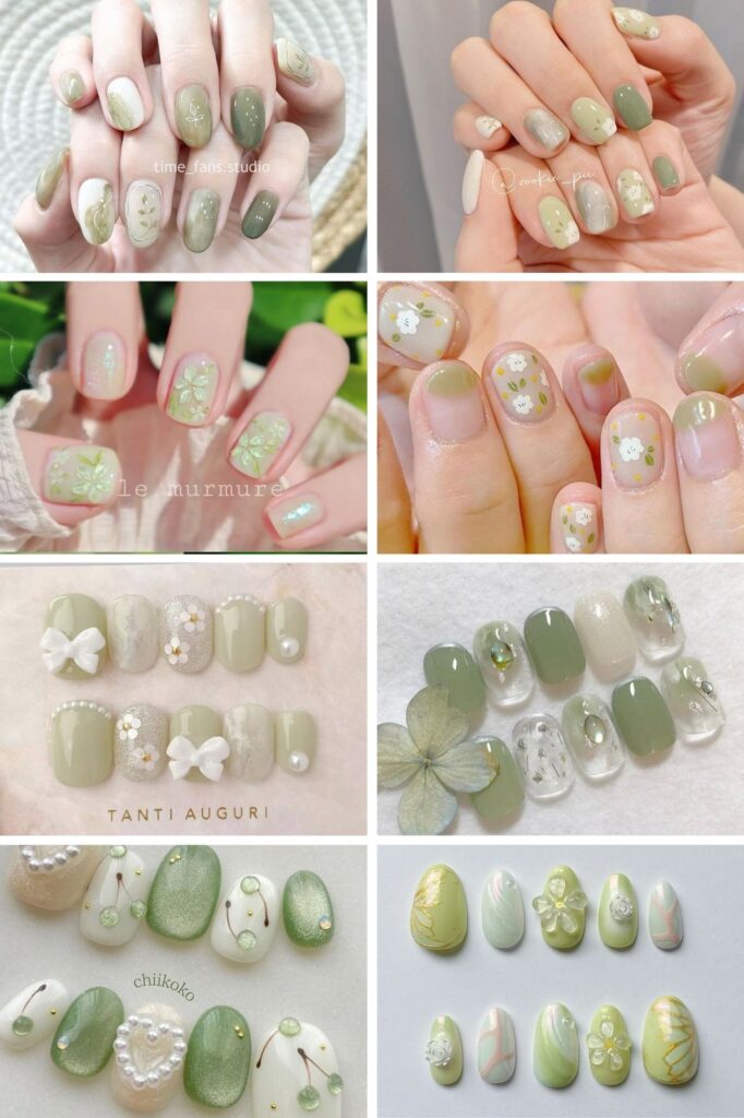 nail tay mùa hè màu xanh lá