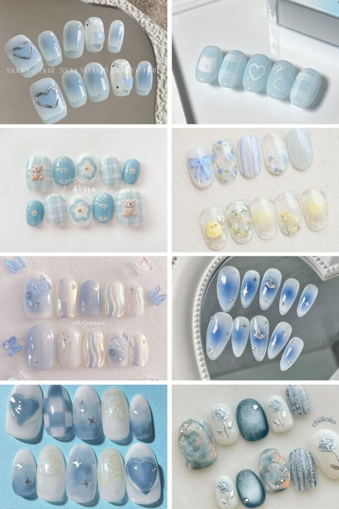 nail mùa hè màu xanh pastel