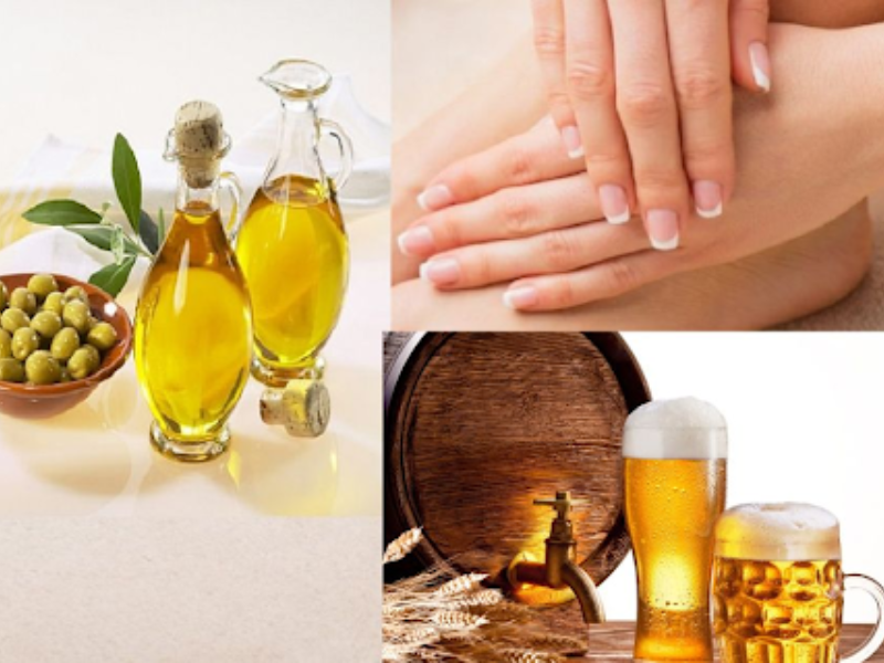 Bia và dầu oliu làm trắng và mềm móng