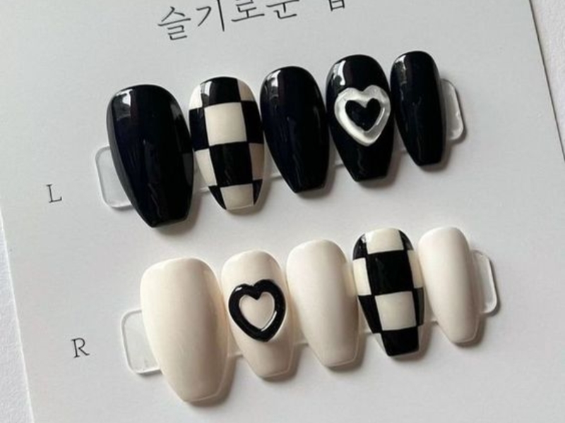 Nail box phối màu đen trắng tương phản, thời thượng