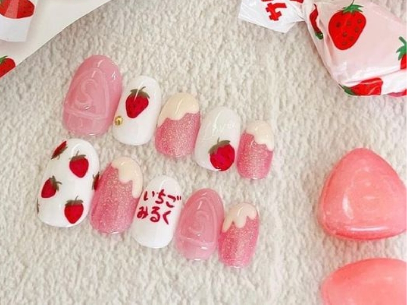 Nail box kẹo dâu tây, quả đào dễ thương và ngọt ngào