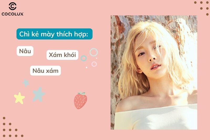 Gợi ý màu chân mày cho cô nàng tóc vàng bao gồm màu nâu, nâu xám, xám khói…