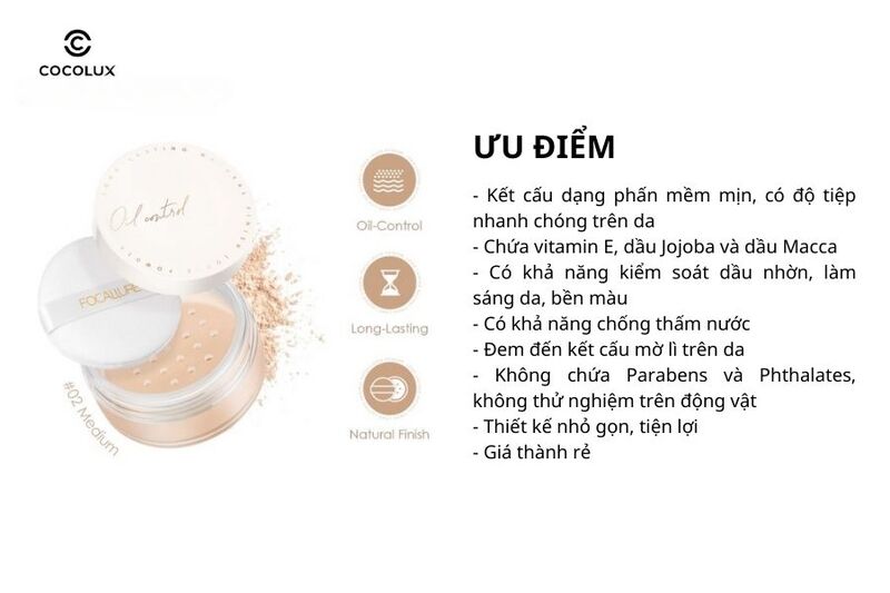 Ưu điểm của phấn phủ Focallure Poreless Matte Loose Powder