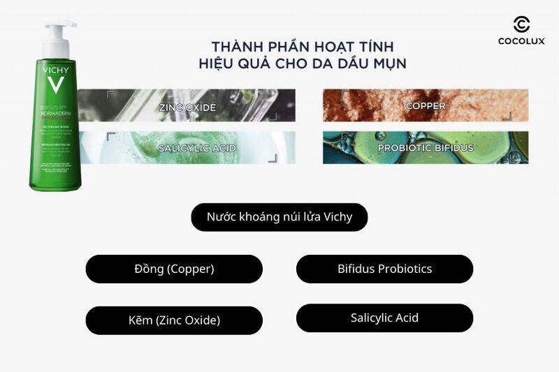 Các thành phần chính của gel rửa mặt Vichy Normaderm Phytosolution