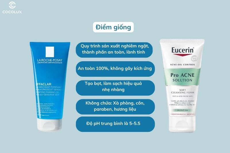 Điểm giống nhau của sữa rửa mặt La Roche-Posay và Eucerin