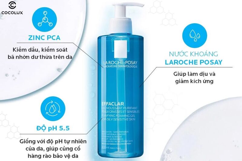 Thành phần chính của Gel Rửa Mặt La Roche-Posay Effaclar Moussant Purifiant Tạo Bọt Cho Da Dầu, Nhạy Cảm