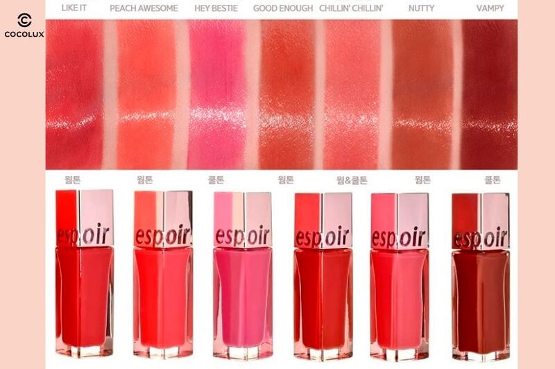 bang-mau-son-tint-bong-espoir-couture-lip-tint-shine Bảng màu son tint bóng Espoir Couture Lip Tint Shine